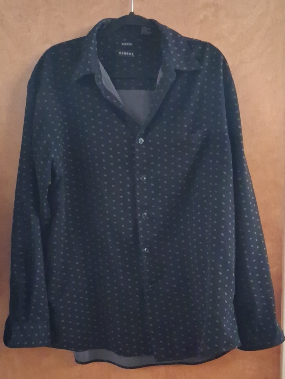 George Navy Blue Button-Down Shirt with Dot Pattern